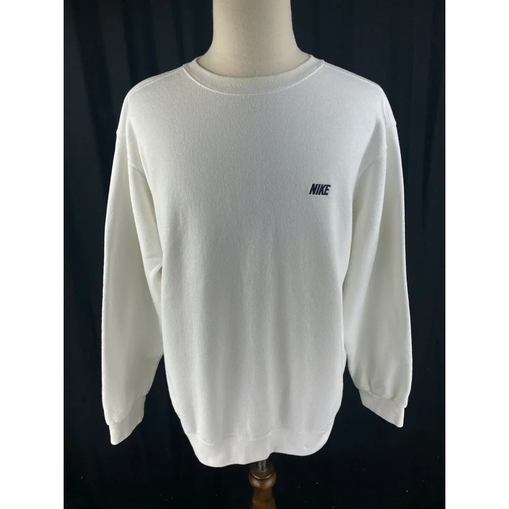 Nike Mens‎ Y2K Mini Spellout Vtg Sweatshirt XL Pullover White Side Logo Crewneck